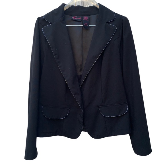 Torrid 2X Black Sequins Trim One Button Jacket.